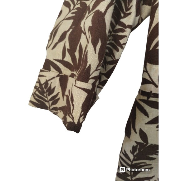 NWT Mango Blazer Women's XS Linen Blend Brown Tropical Hawaii Aloha Resort - Picture 4 of 12